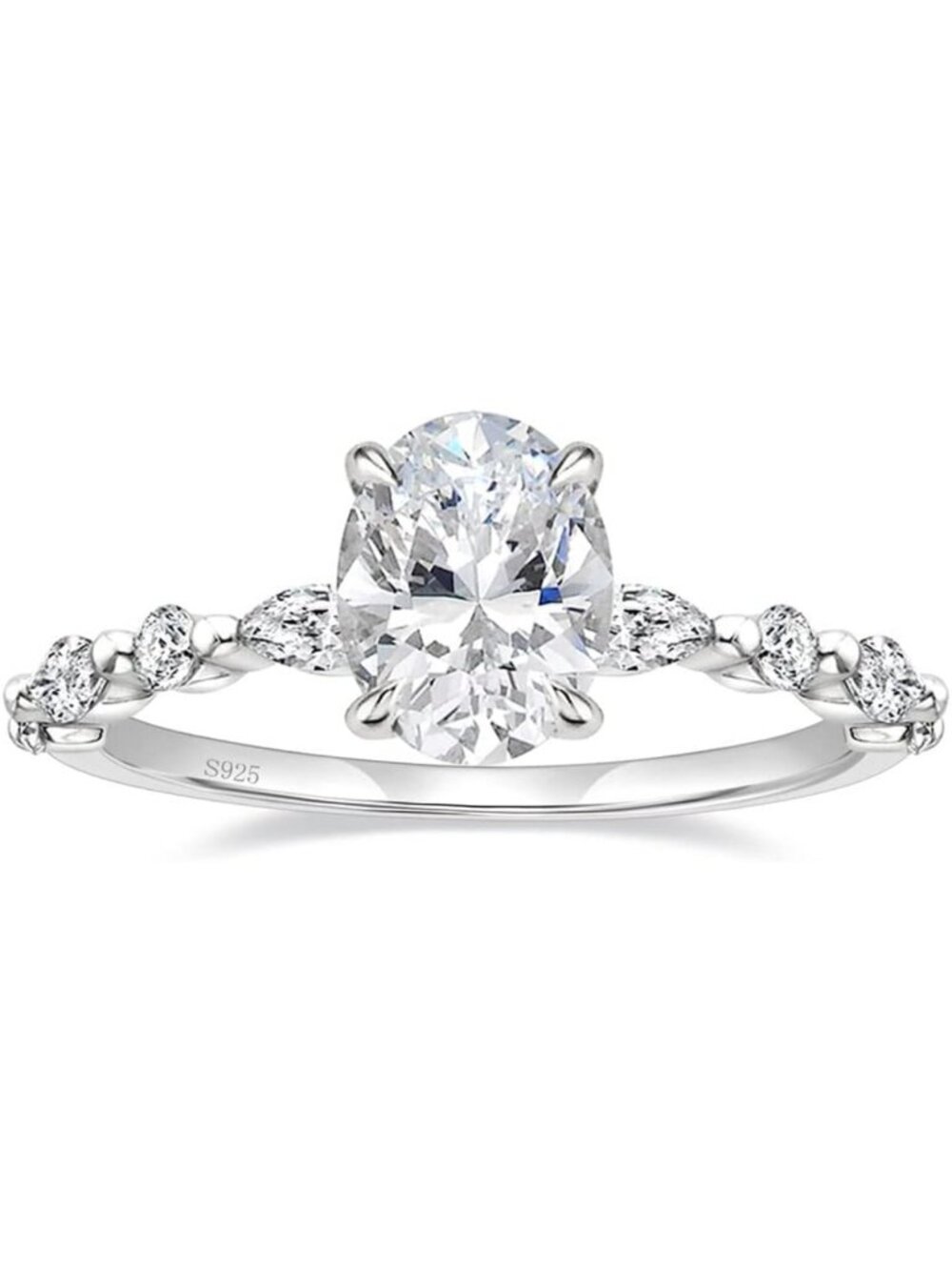 Elegant 925 Sterling Silver Oval Cut Engagement Ring for Women - Timeless Design